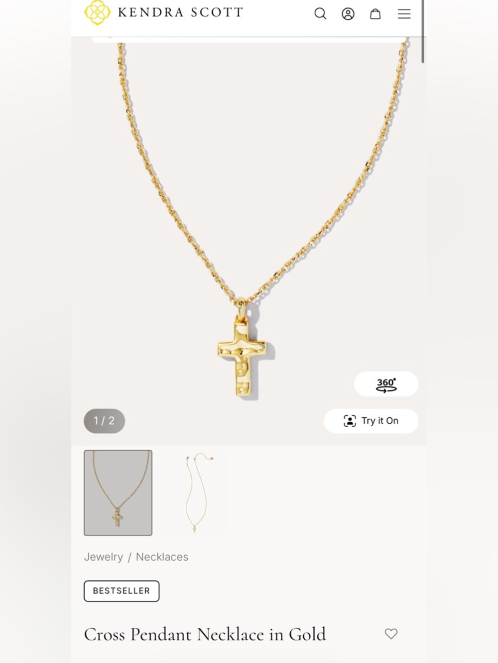 NWT Kendra Scott gold cross pendant necklace